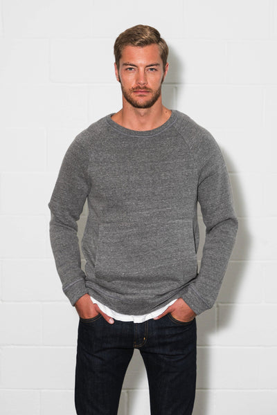 Men's French Terry Kangaroo Pocket Crew Neck Sweatshirt Grey / XL