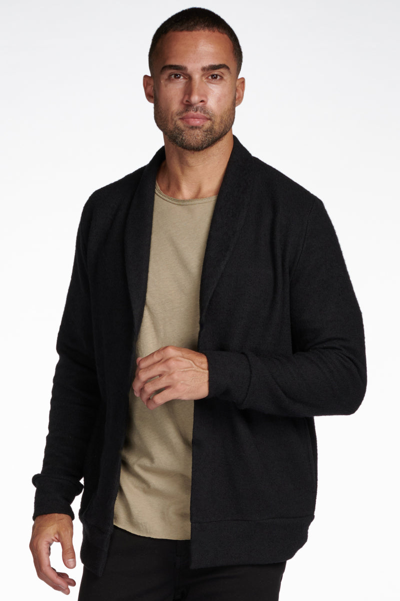 Men's Soft Knit Melange Cardigan Sweater — Jet Black