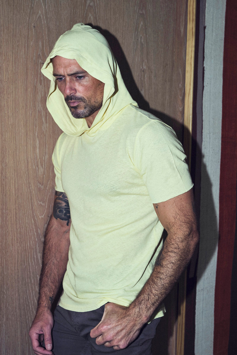 Men's Linen Blend Short Sleeve Hoodie — Yellow