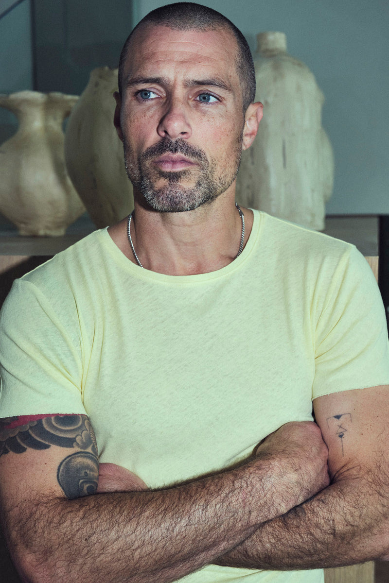 Men's Linen Blend Crew Neck Tee — Yellow