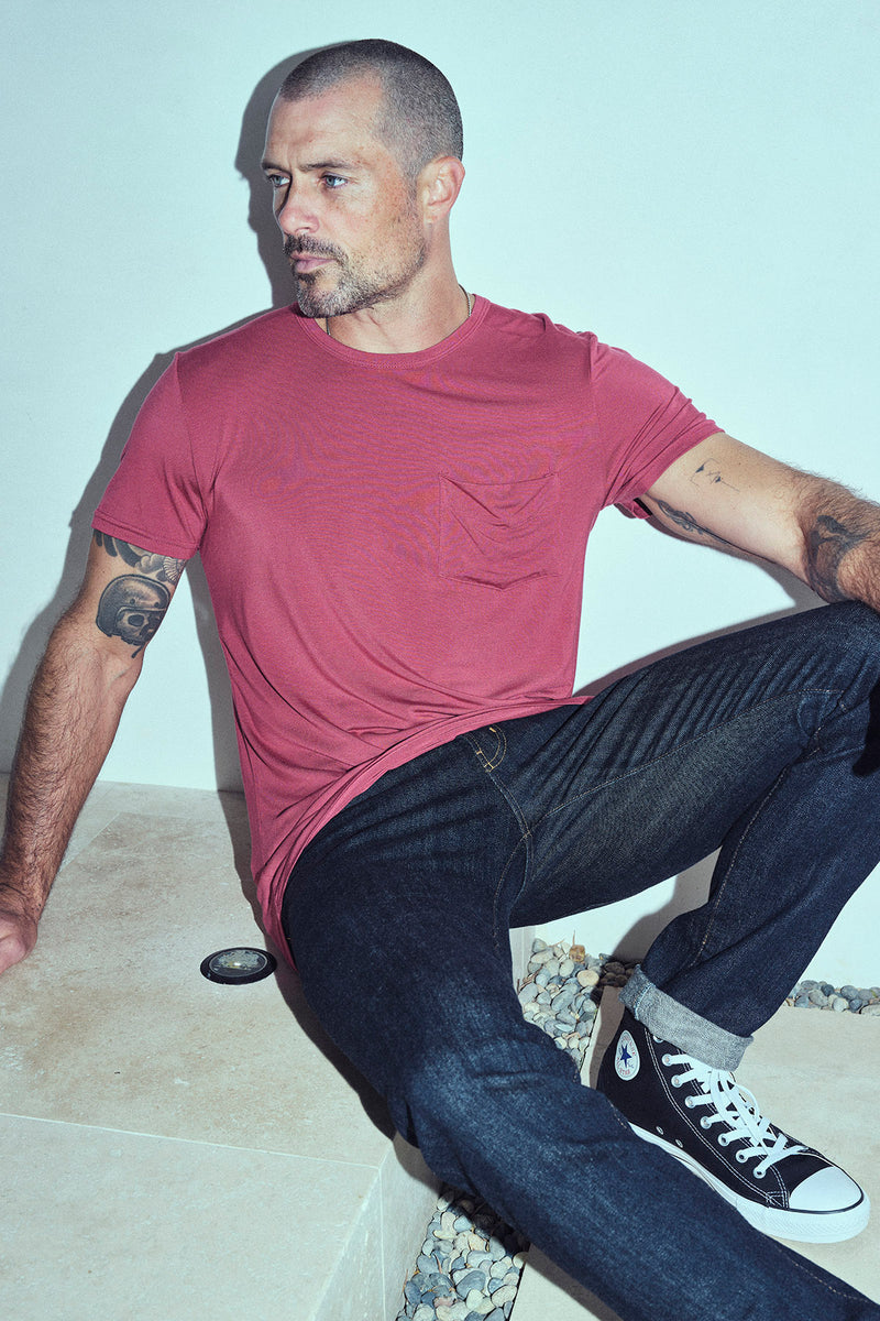 Men's Madison Modal V-Pocket Crew with Shoulder Seam — Burnt Red
