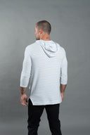 Men's 3/4 Sleeve Cowl Neck Visor Hoodie - White & Navy Thin Stripe - view 4