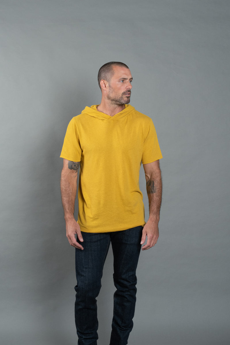 Men's Linen Blend Short Sleeve Hoodie — Mustard