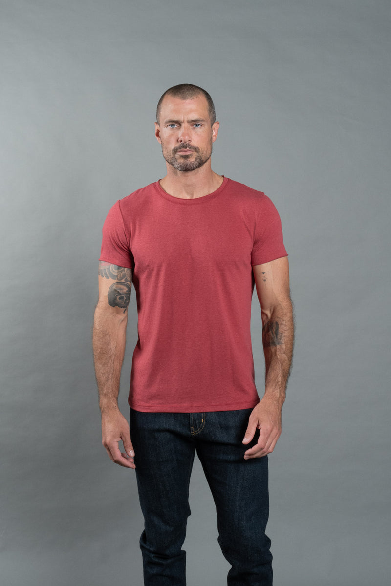 Men's Brolin Raw Neck Crew Tee — Burnt Red