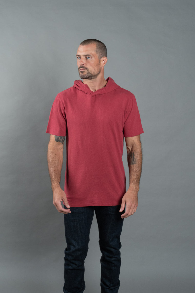 Men's Linen Blend Short Sleeve Hoodie — Burnt Red