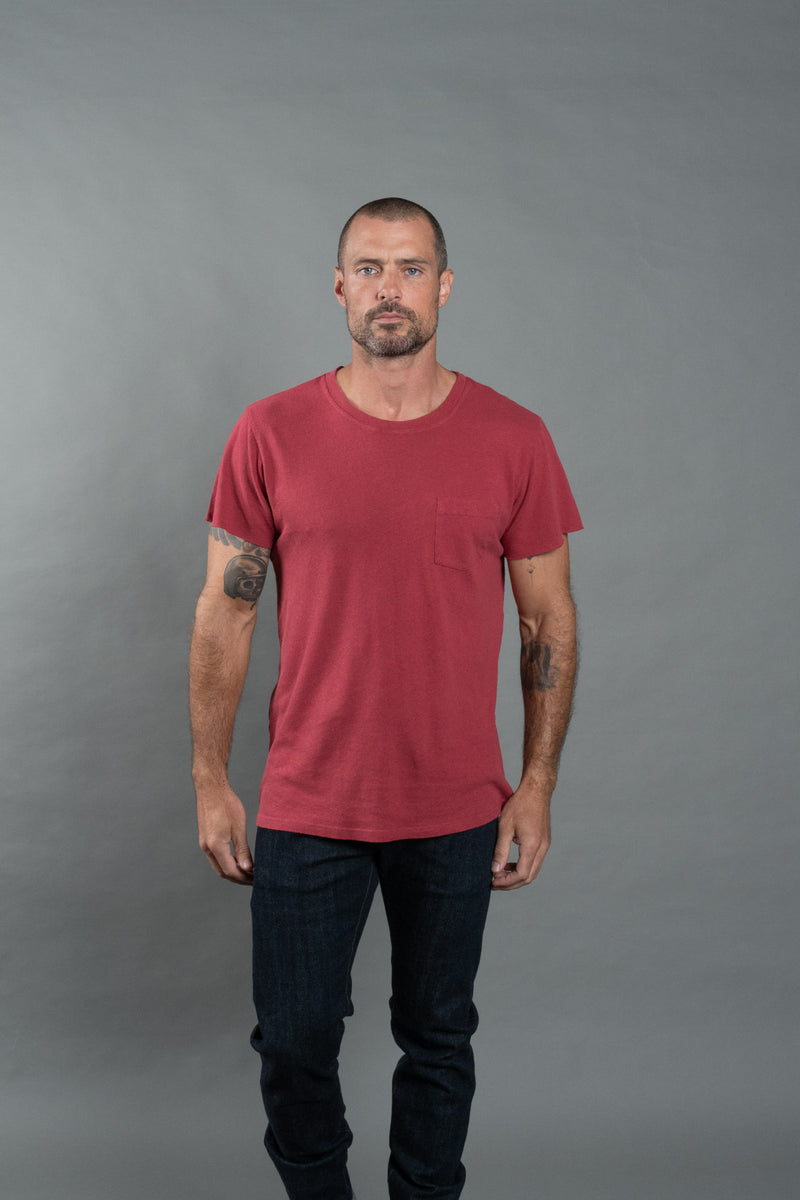 Men's Linen Blend Pocket Tee — Burnt Red