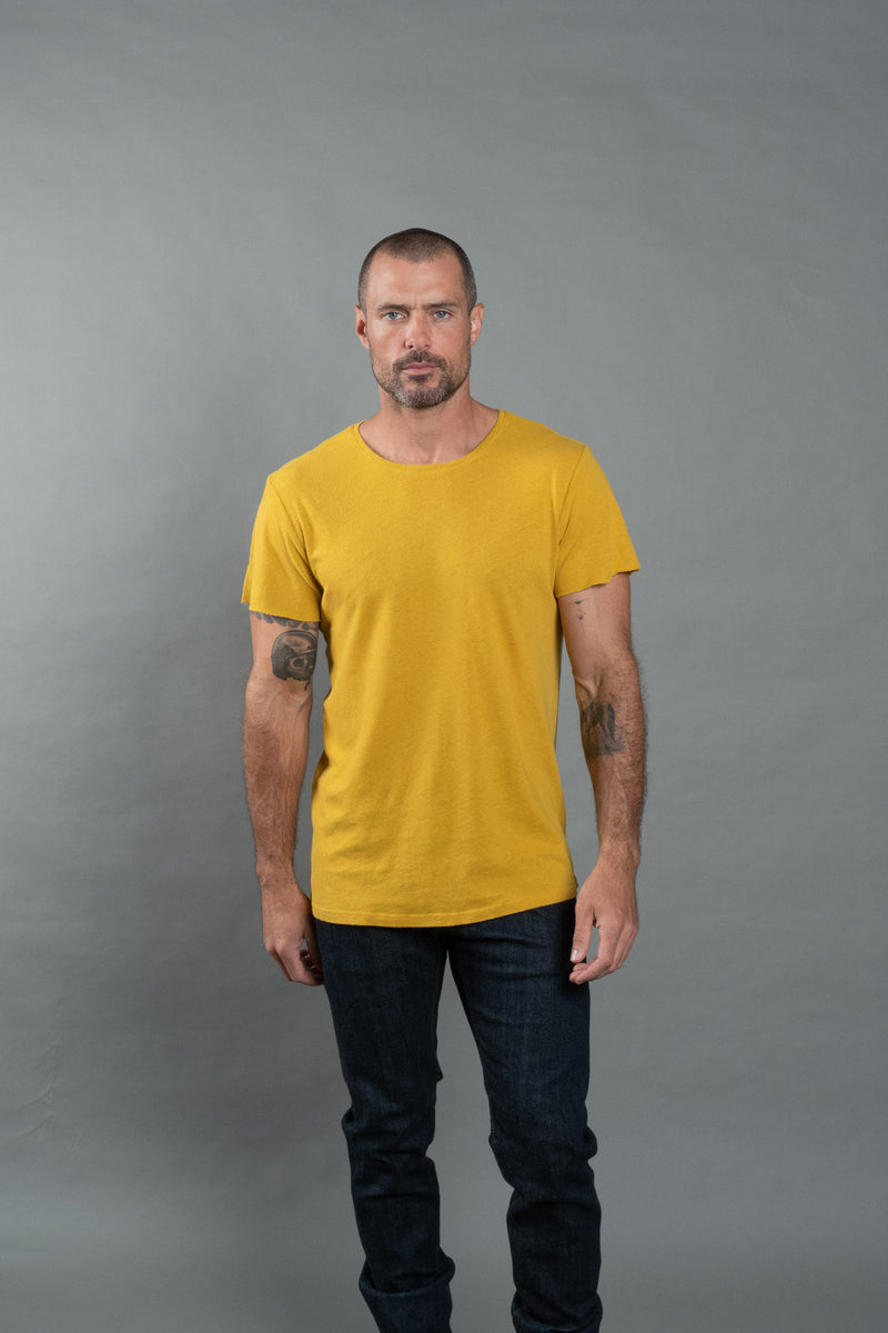 Men's Linen Blend Crew Neck Tee — Mustard