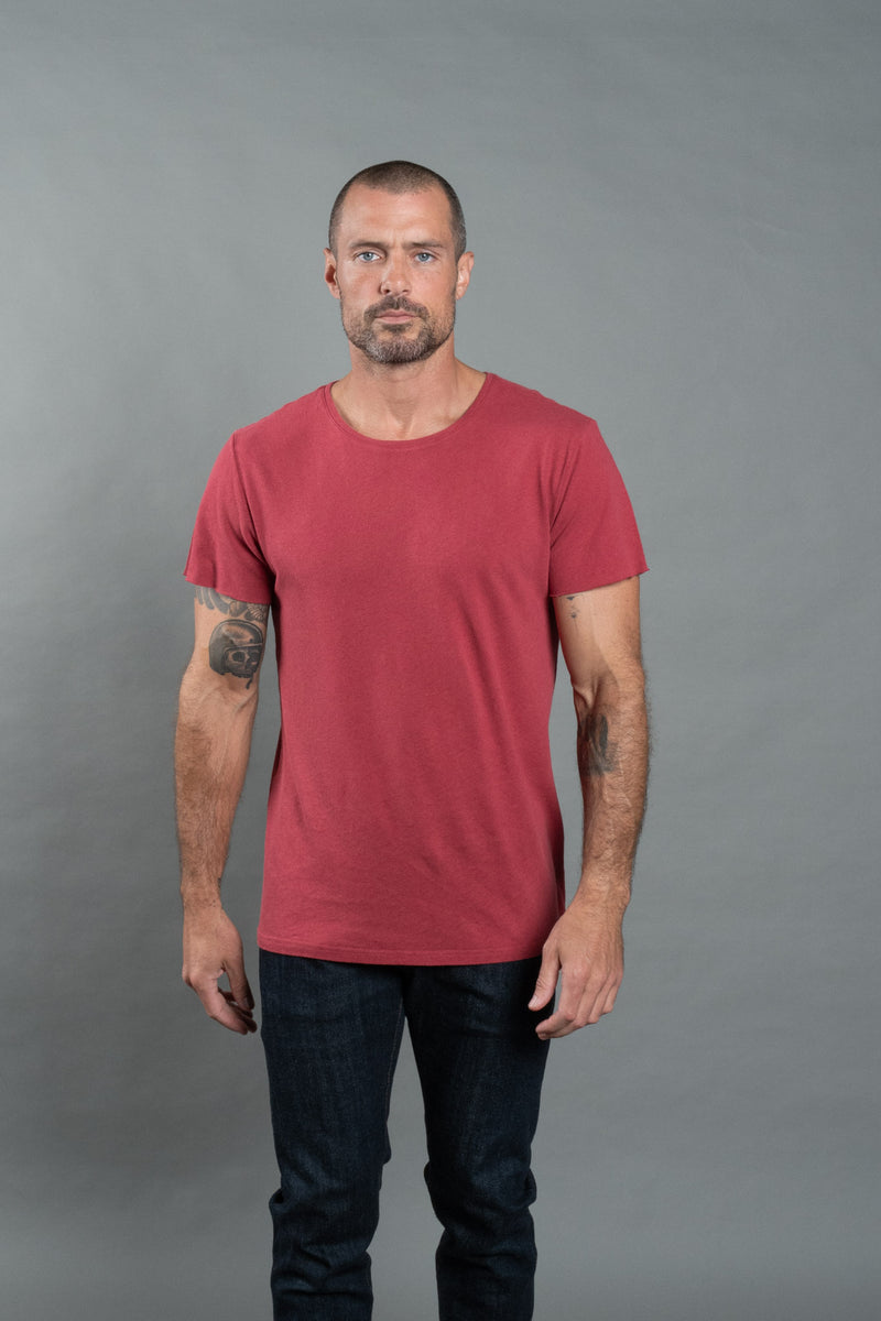 Men's Linen Blend Crew Neck Tee — Burnt Red