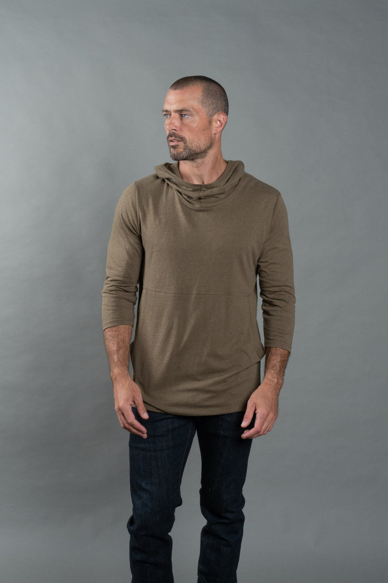 Men's 3/4 Sleeve Cowl Neck Visor Hoodie — Herb