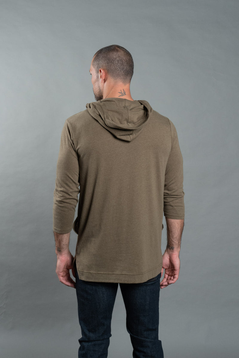 Men's 3/4 Sleeve Cowl Neck Visor Hoodie