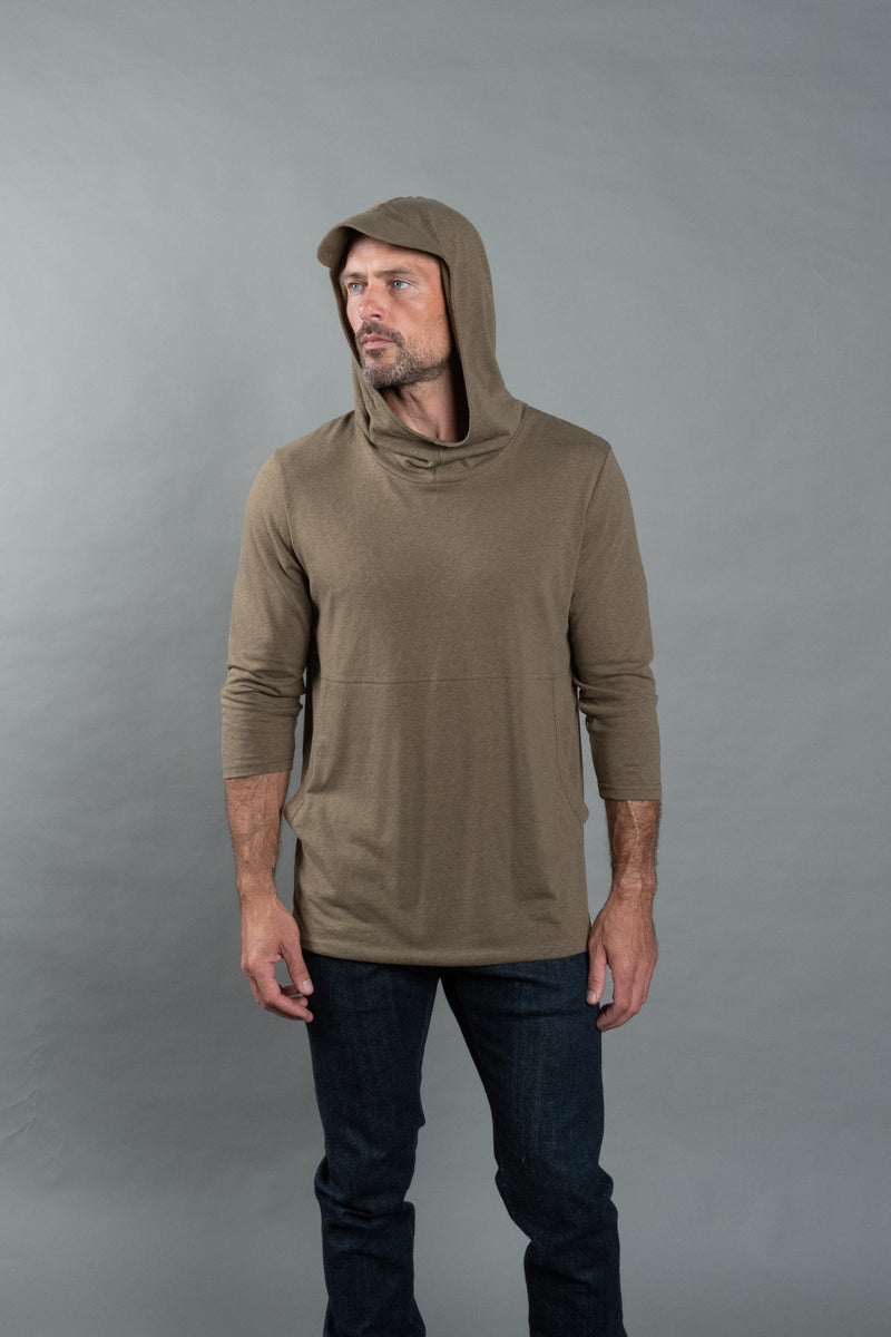 Men's 3/4 Sleeve Cowl Neck Visor Hoodie