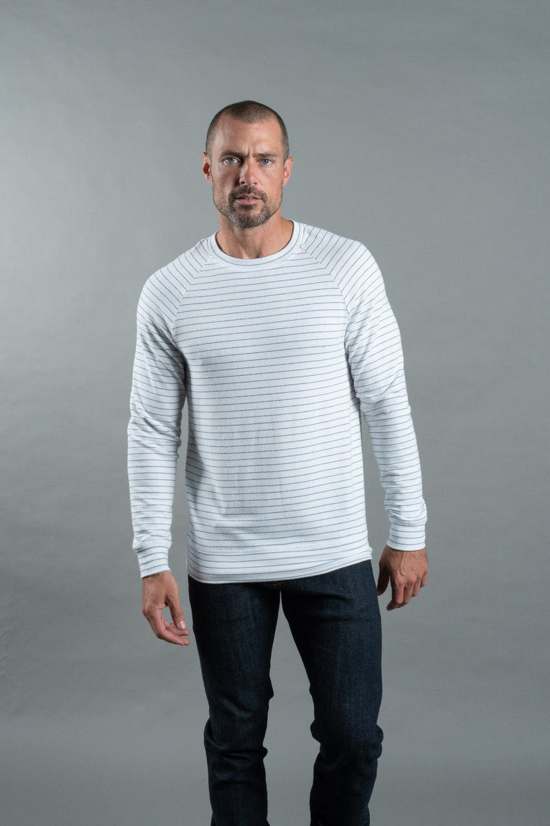 Men's Pullover Sweater - White & Navy Thin Stripe — Default