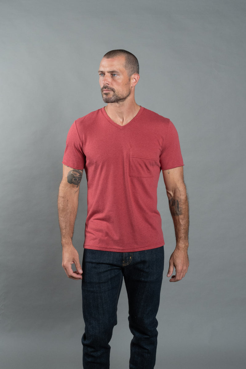 Men's Princeton Wide Pocket V-Neck Tee — Burnt Red