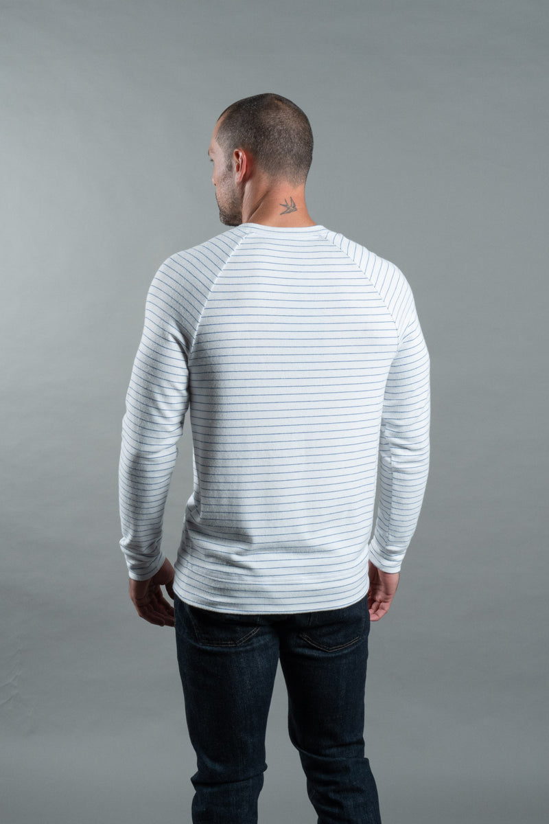 Men's Pullover Sweater - White & Navy Thin Stripe