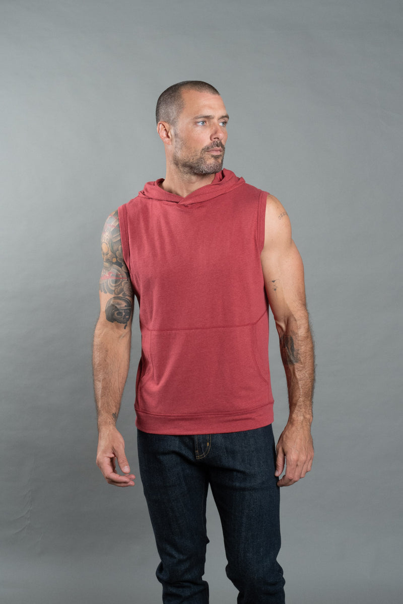 Men's Sleeveless Tri-Blend Hoodie — Burnt Red