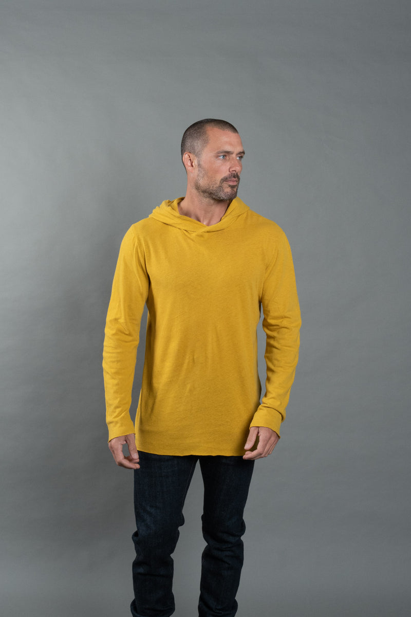 Men's Linen Blend Long Sleeve Hoodie — Mustard