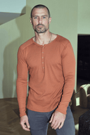 Men's Long Sleeve Henley in Rust
