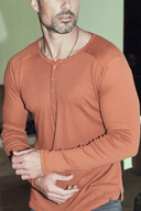 Men's Long Sleeve Henley in Rust