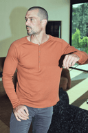 Men's Long Sleeve Henley in Rust