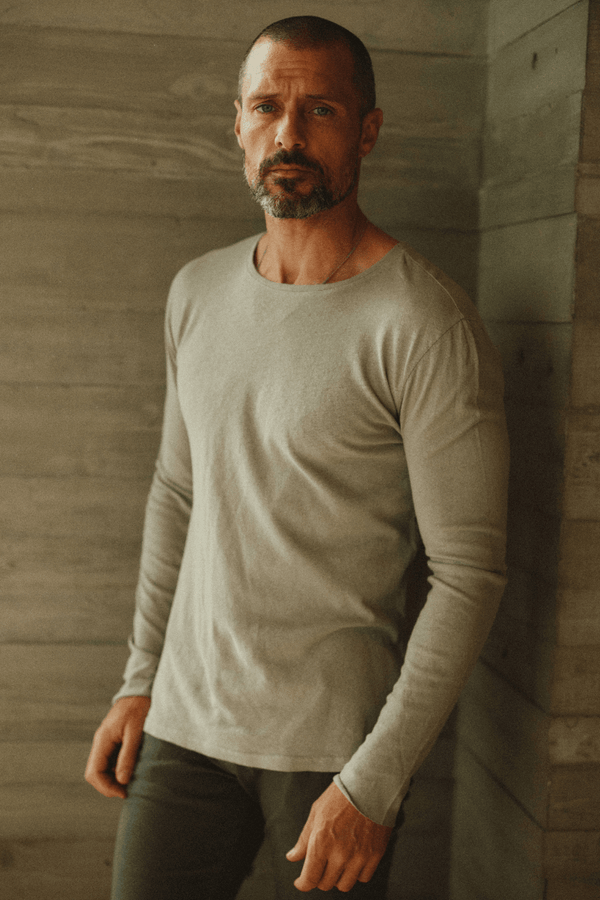 Men's Linen Blend Crew Neck Long Sleeve