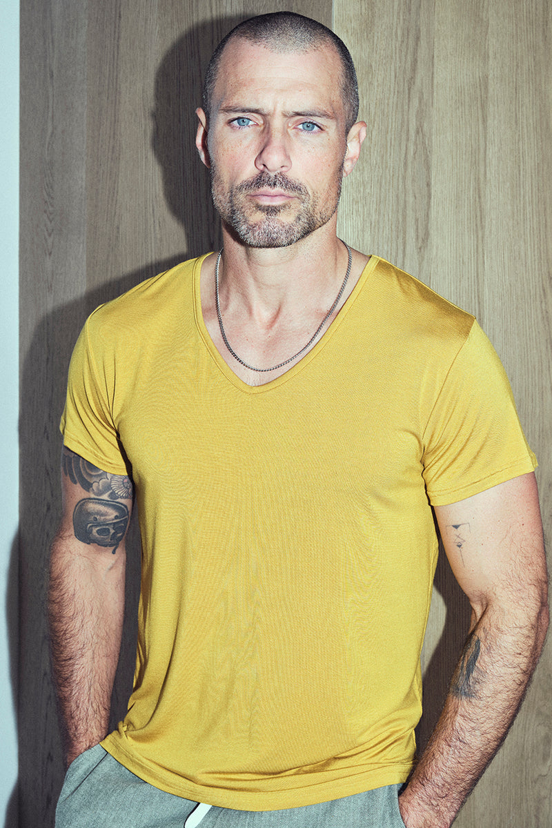 Men's Modal V-Neck Tee — Mustard