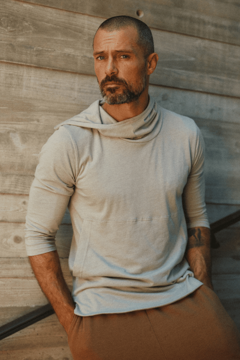 Men's 3/4 Sleeve Cowl Neck Visor Hoodie – Mika Jaymes