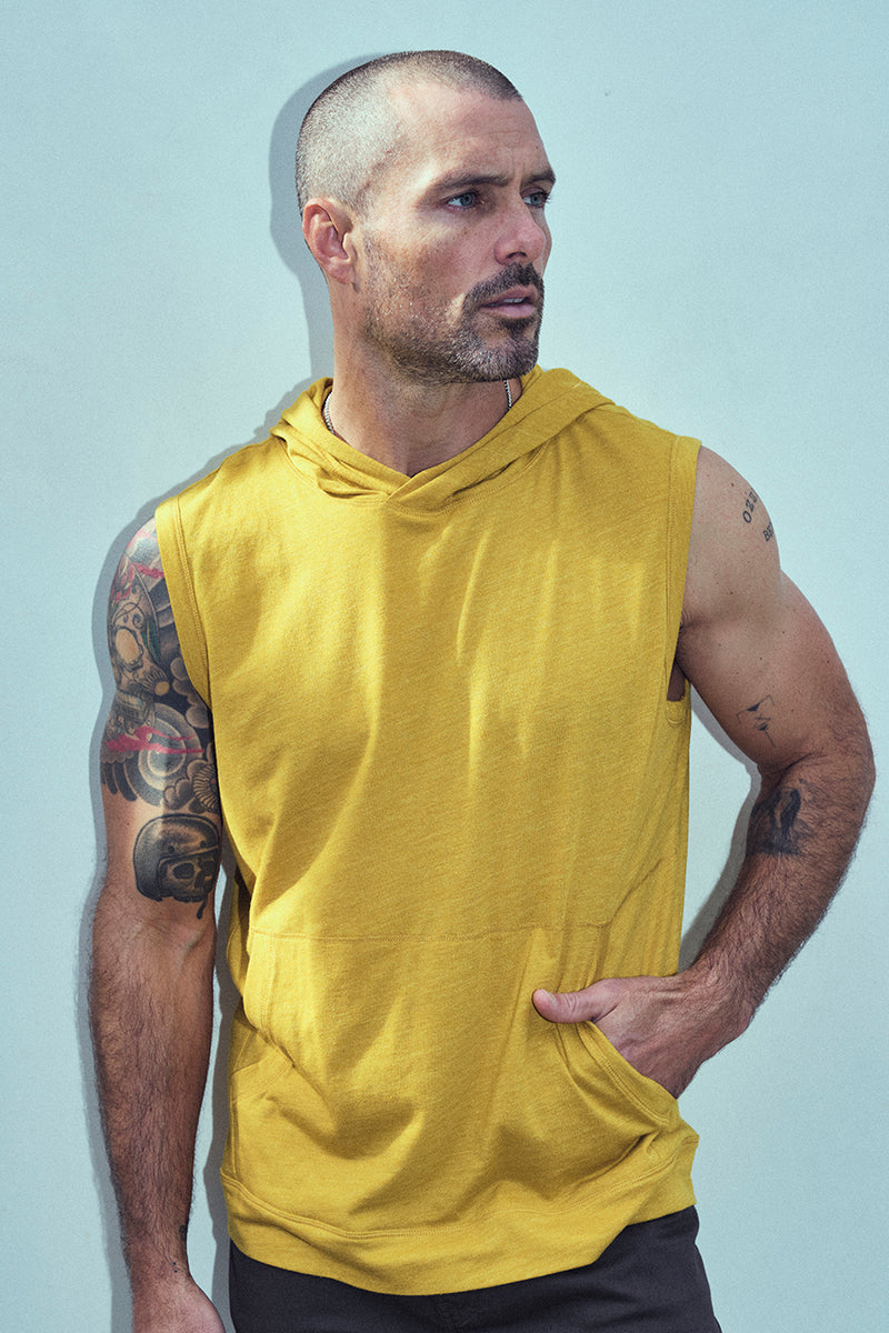 Men's Sleeveless Tri-Blend Hoodie — Mustard