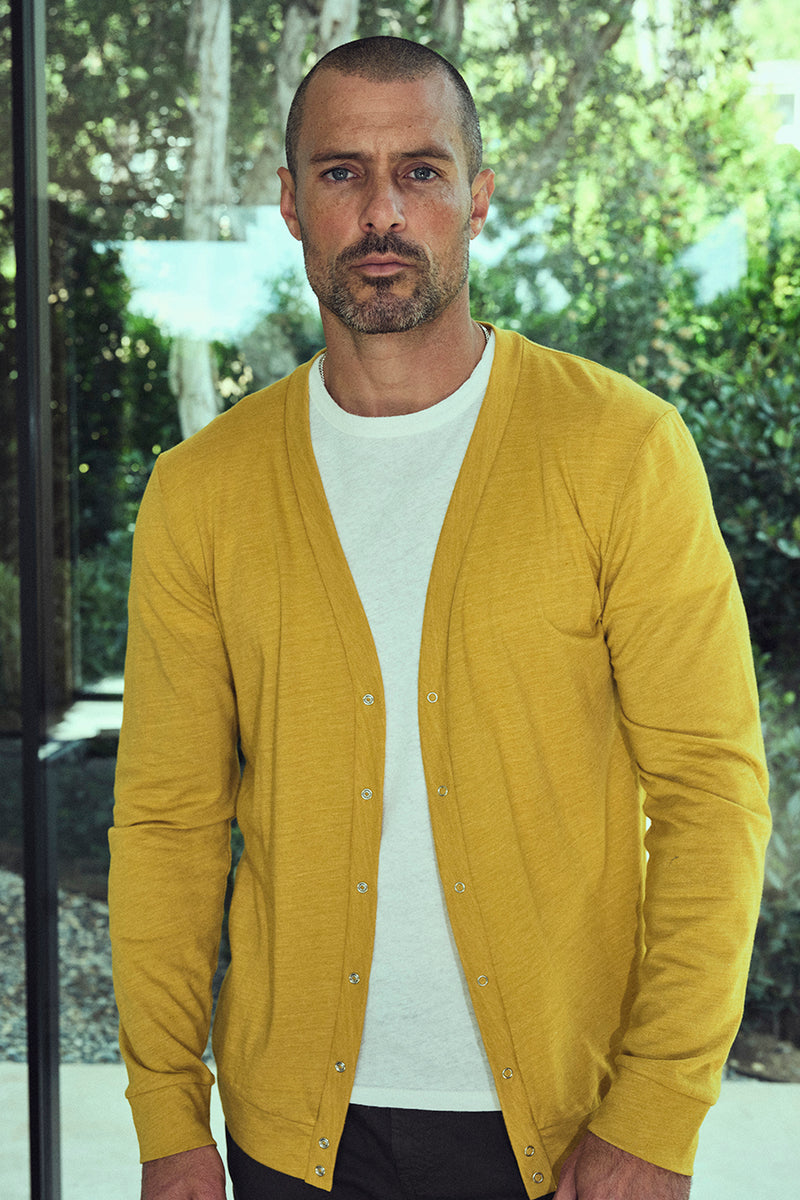 Men's Tri-Blend Cardigan Sweater — Mustard
