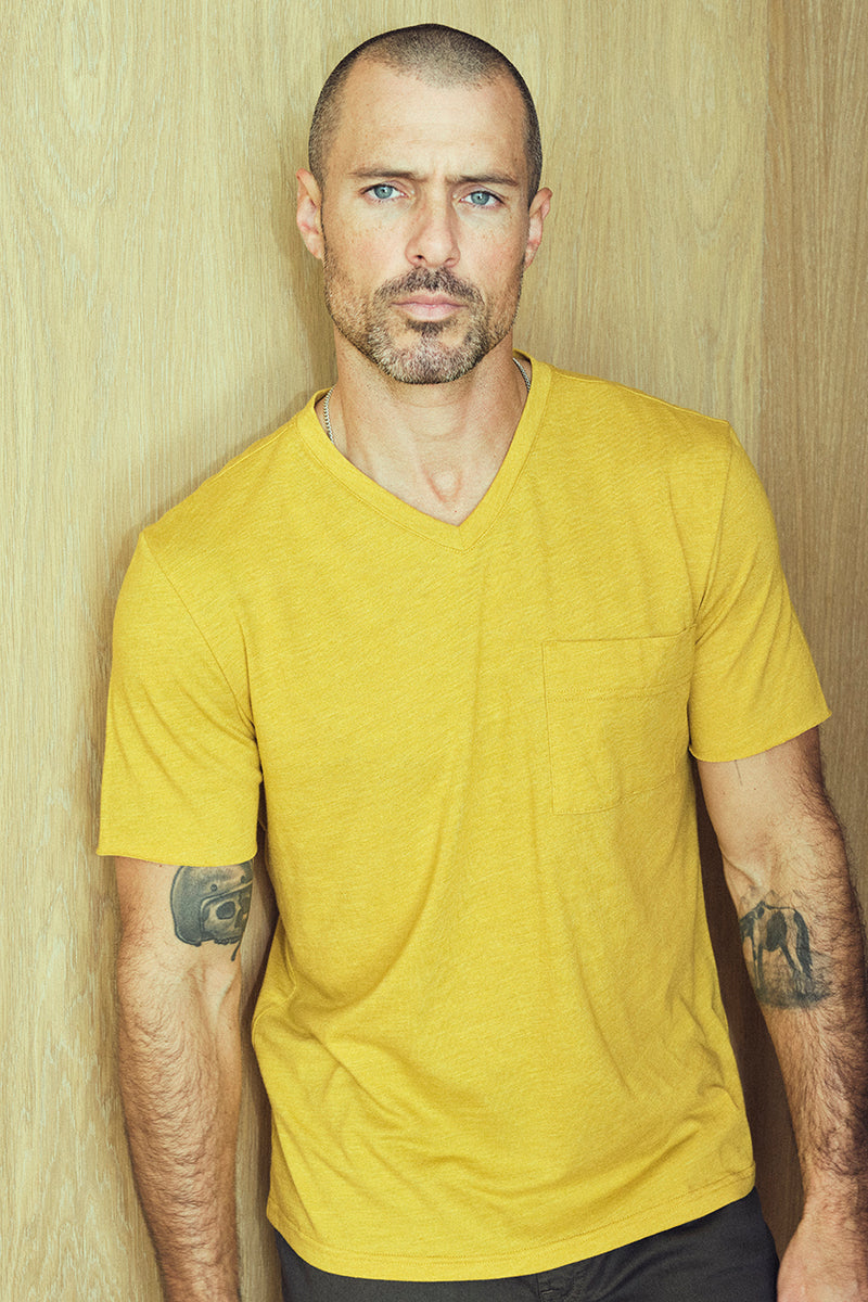 Men's Princeton Wide Pocket V-Neck Tee — Mustard