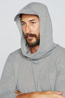 Men's 3/4 Sleeve Cowl Neck Visor Hoodie - Grey & White Stripe - view 3