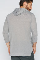 Men's 3/4 Sleeve Cowl Neck Visor Hoodie - Grey & White Stripe - view 2