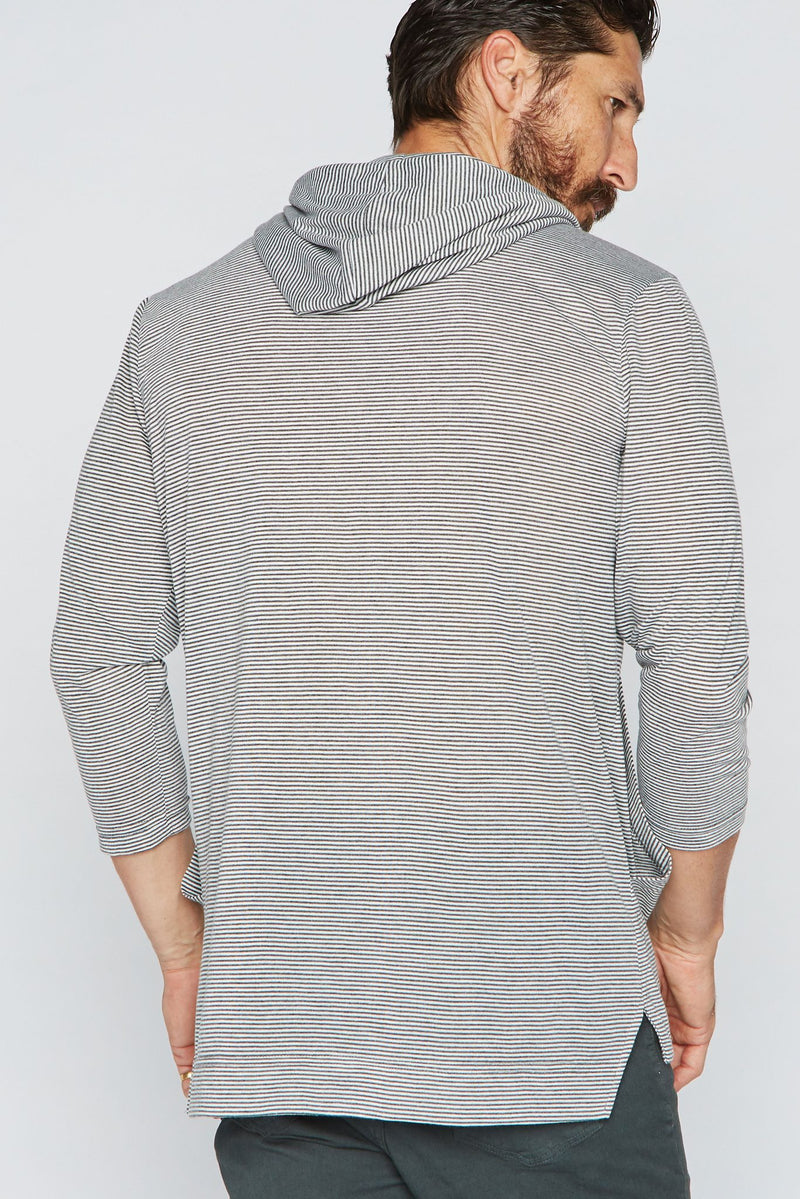 Men's 3/4 Sleeve Cowl Neck Visor Hoodie - Grey & White Stripe — Default