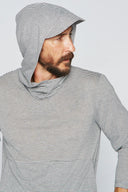 Men's 3/4 Sleeve Cowl Neck Visor Hoodie - Grey & White Stripe - view 4