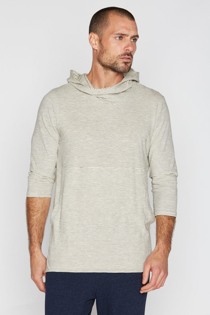 Men's 3/4 Sleeve Cowl Neck Visor Hoodie - Ivory & Black Stripe — Default