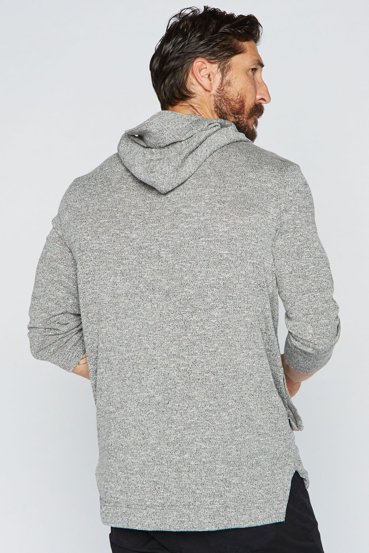 Men's 3/4 Sleeve Cowl Neck Visor Hoodie - Melange | Mika Jaymes