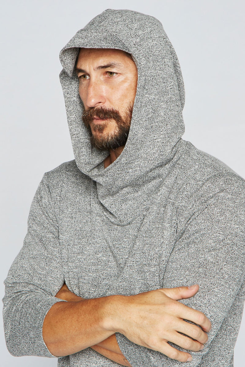 Men's 3/4 Sleeve Cowl Neck Visor Hoodie - Melange — Default
