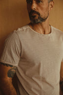 Men's Cotton Raw Edge Patch Sleeve Stripe Tee - view 2