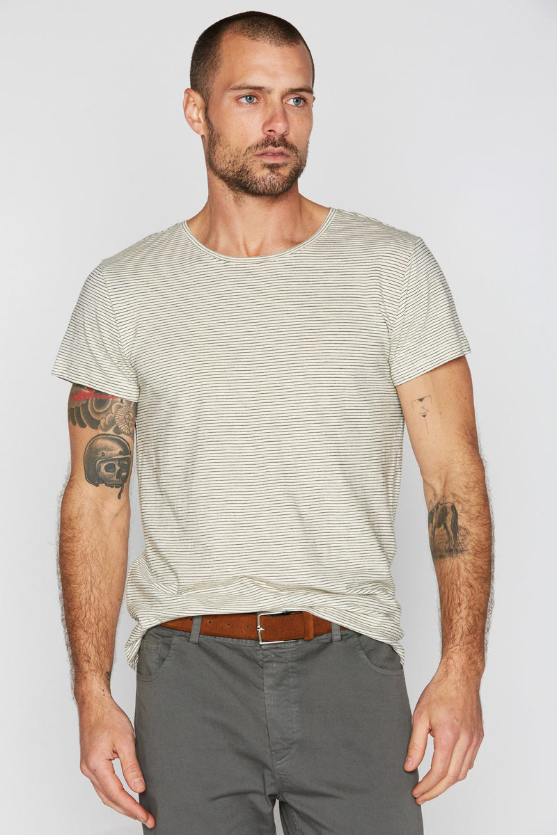 Men's Crew Neck Stripe Tee — Ivory/Black