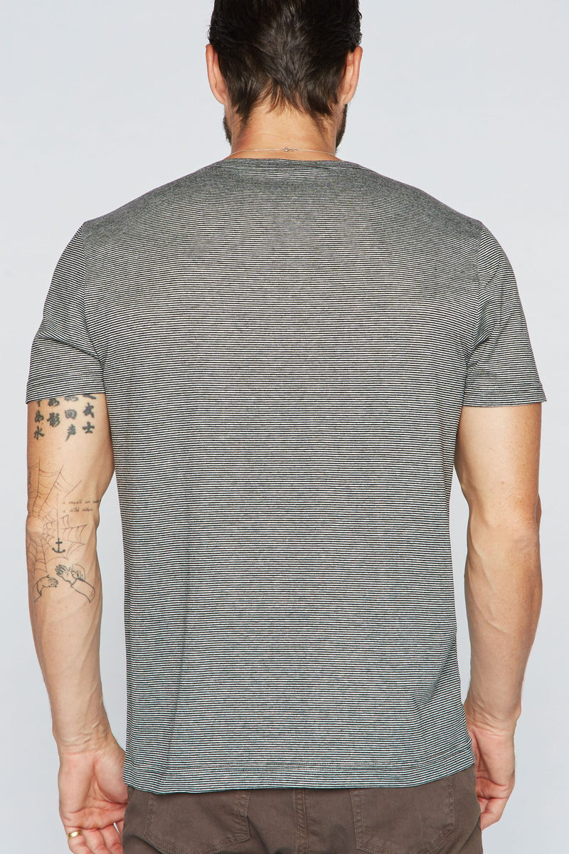 Men's Cross V-Neck Stripe Tee - Black / White Mini Stripe — Default