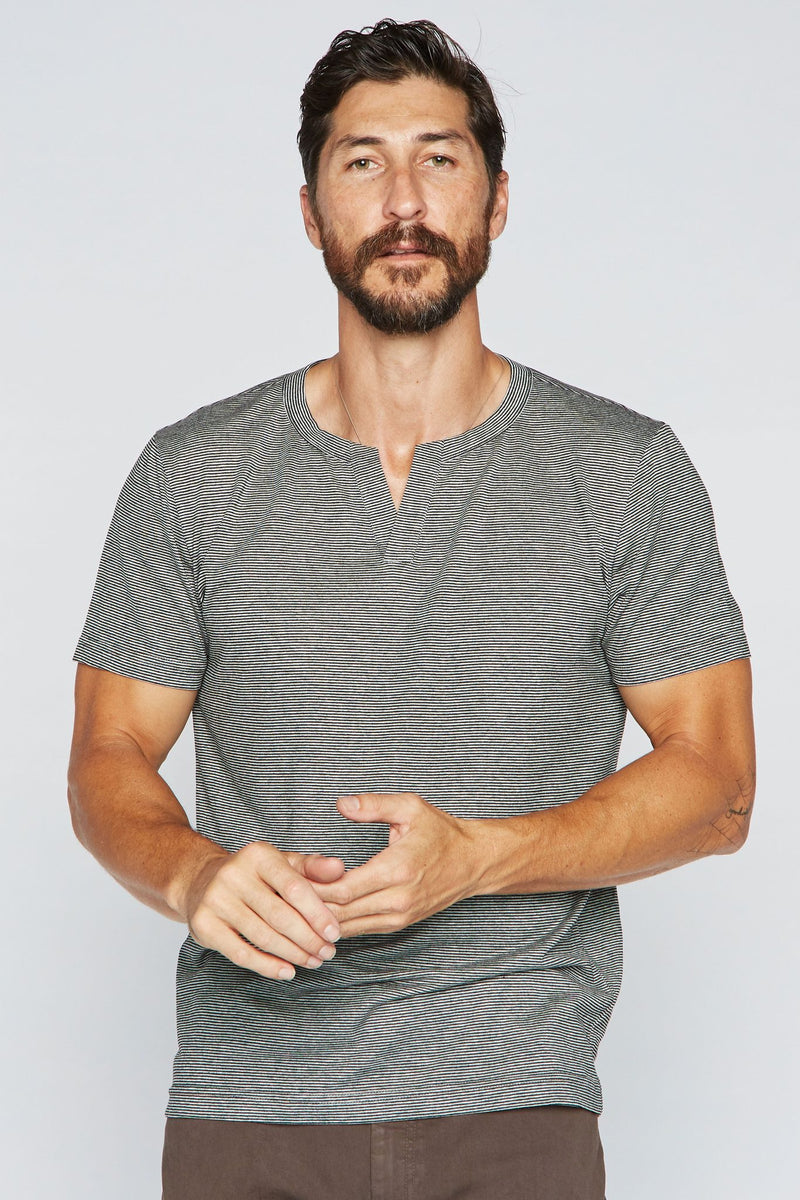 Men's Cross V-Neck Stripe Tee — Black/White Mini Stripe