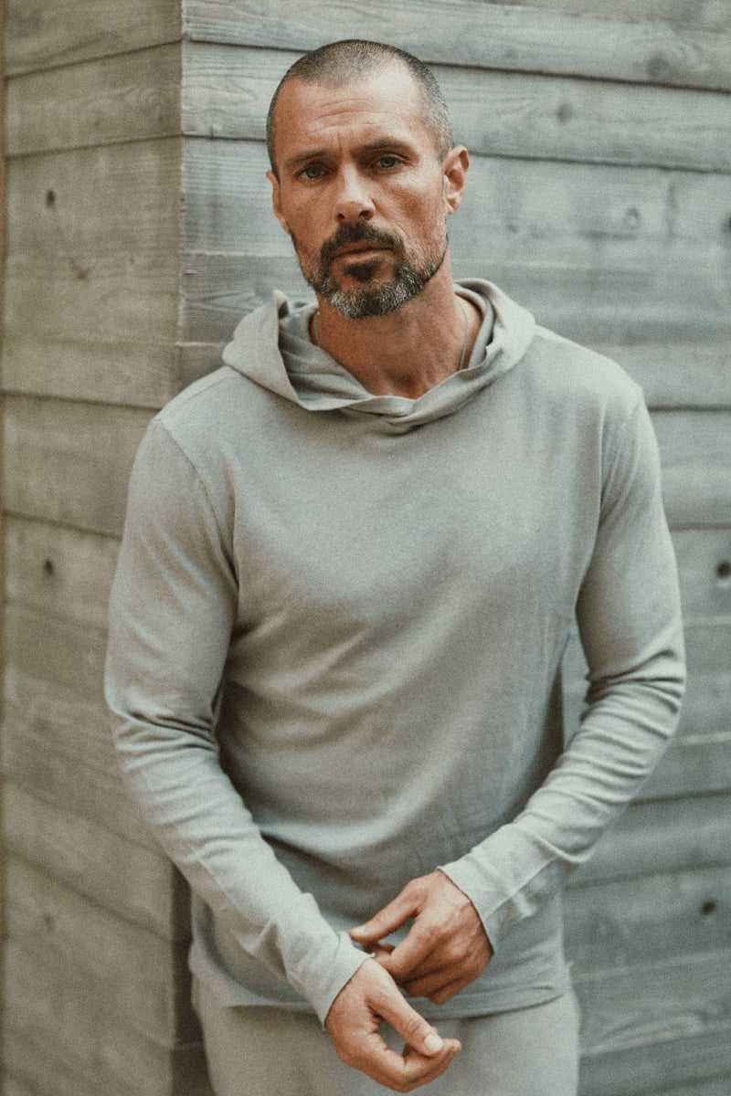 Men's Linen Blend Long Sleeve Hoodie — Dove Grey