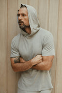 Men's Linen Blend Short Sleeve Hoodie — Mika Jaymes (view 10)