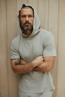Men's Linen Blend Short Sleeve Hoodie — Mika Jaymes (view 8)