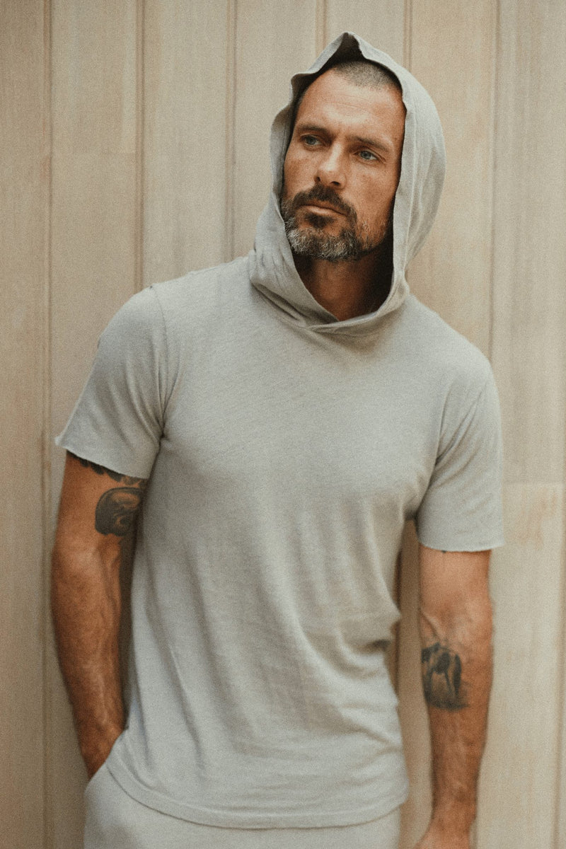 Men's Linen Blend Short Sleeve Hoodie — Dove Grey