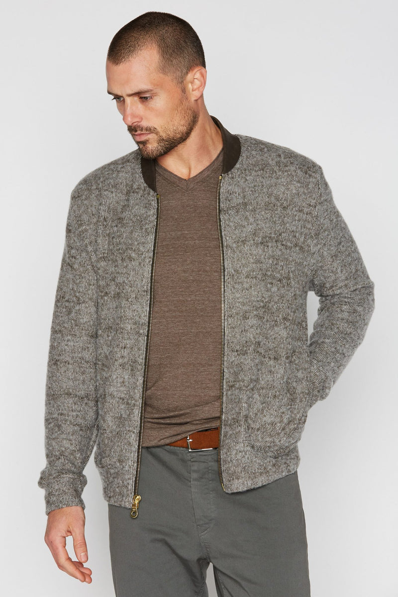 Men's Soft Knit Melange Bomber Jacket — Brown