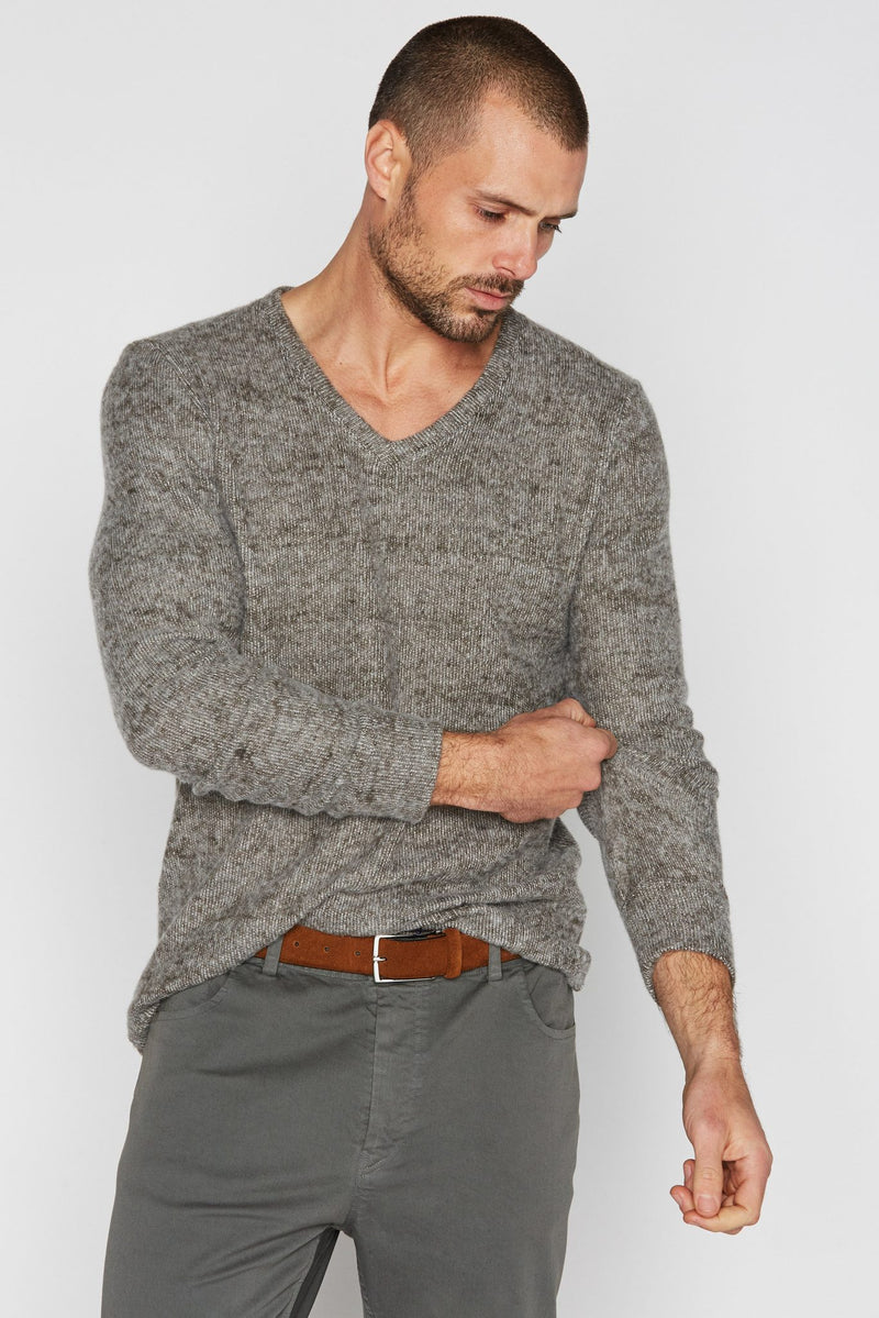 Men's Soft Knit Melange V-Neck Sweater — Brown
