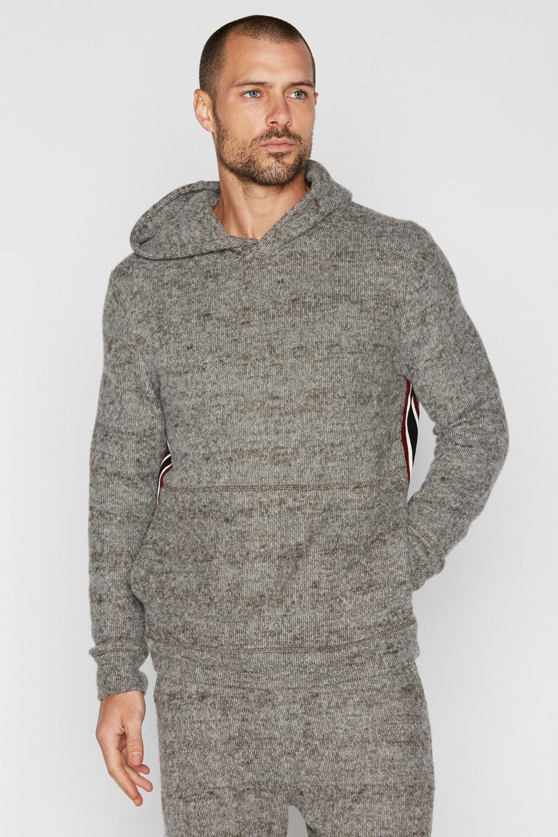 Men's Soft Knit Melange Side Stripe Hoodie — Brown
