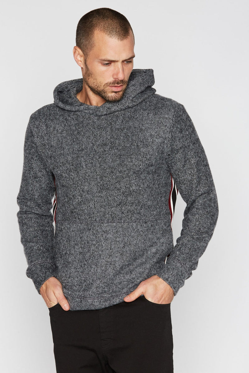 Men's Soft Knit Melange Side Stripe Hoodie — Black