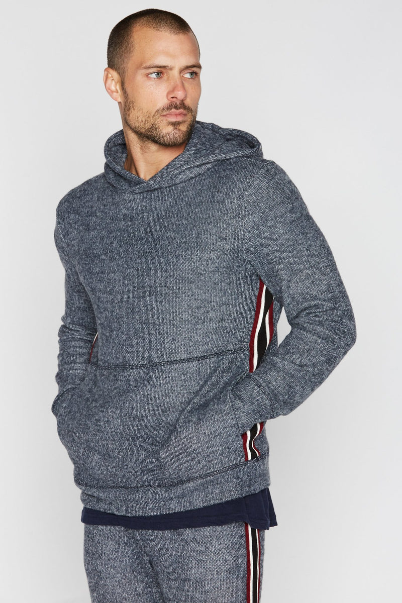 Men's Soft Knit Melange Side Stripe Hoodie — Navy
