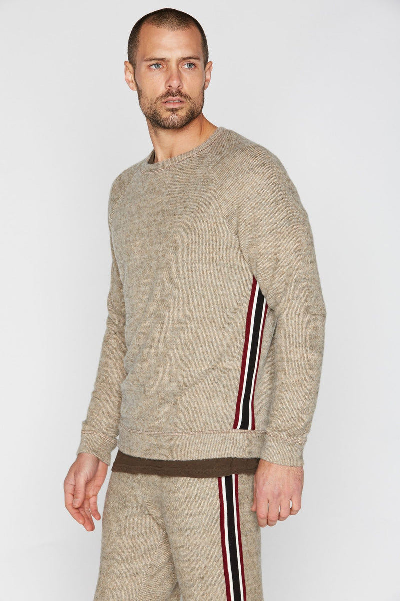 Men's Soft Knit Melange Side Stripe Pullover Sweater — Camel